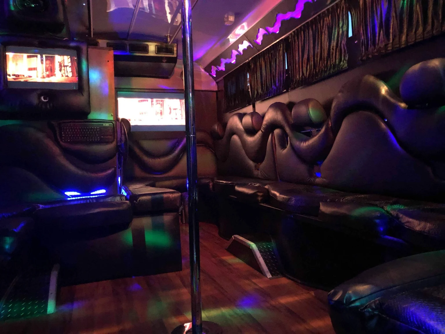 Streamer Bus interior lounge seating and club lights